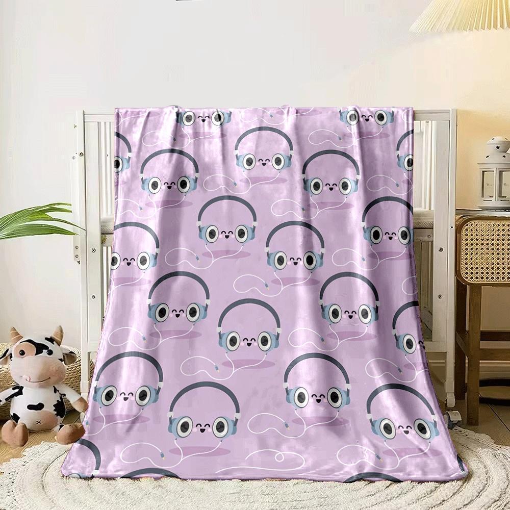 Smiling faces with headphones forming a cute repeating pattern. for all seasons blanket lunch break throw gift 80cm x 120cm