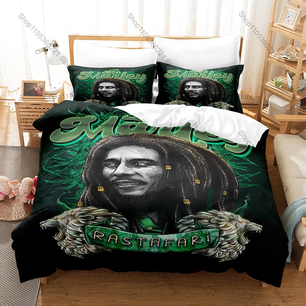 Jamaican Reggae Bob Marley Lion Bedding Set 3 Pieces Vintage Art Print Duvet Cover Set with 2 Pillowcases for Fans