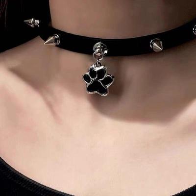 Hip Hop Black Leather Rivets Cat Claw Necklace For Women Dark Spicy Girls Chokers Trend Cool Gothic  Jewelry Accessories