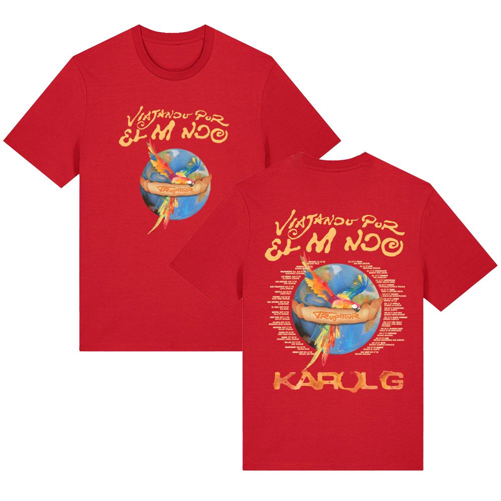 

Karol G Viajando Por El Mundo Tropitour T Shirt Short Sleeve Cotton Comfortable Tee Unisex New Pattern Tops XS червоний