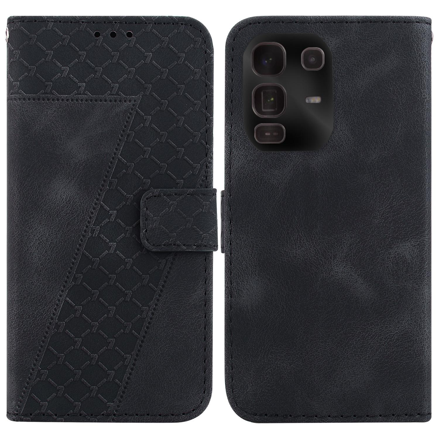 

For Infinix Note 50 Pro+ 5G Stand Case 7-Shaped Pattern Imprint Leather Phone Cover with Strap Black