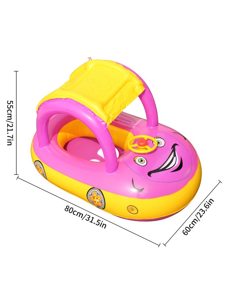 1pc Inflatable Baby Pool Seat Float with Canopy Sun Shade Swim Ring Water Seat Lounge Float with Steering Wheel Handles