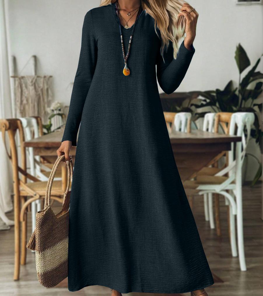 2025 Autumn/Winter Elegant European & American Solid Color Long Sleeve Slimming Maxi Dress