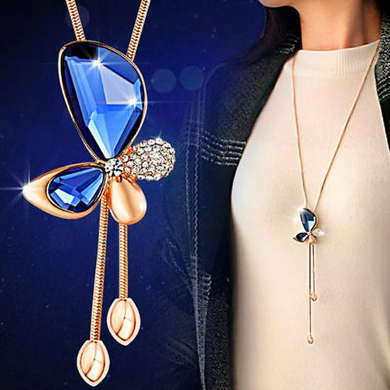 Korean Tassel Crystal Pendant Necklace - Elegant Long Sweater Chain