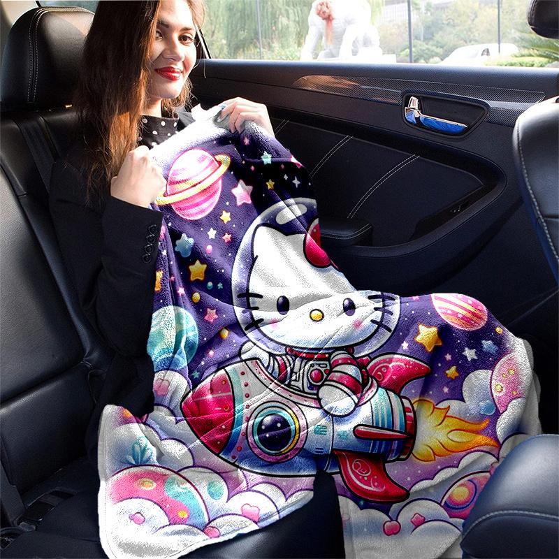 1pc Hello Kitty's Cosmic Adventure Blanket,Living Room, Travel, Camping, Car Blankets, Beach, Office Naps, Seasonal Universal Cartoon Throw Blanket Fo