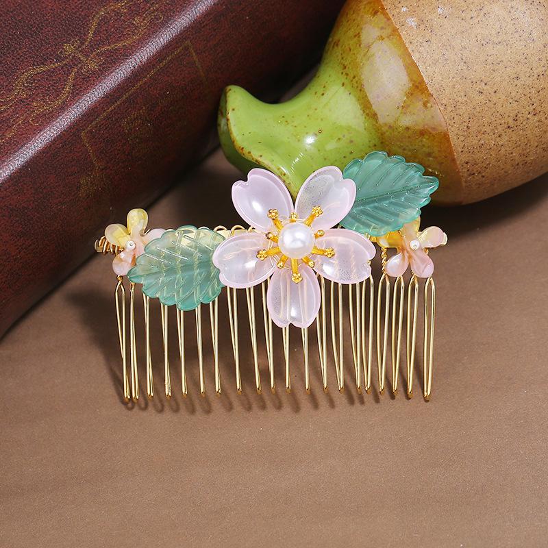 Antike Hanfu Handgefertigt Glasierte Blume Haarkamm Einsteckkamm Weiblichkeit Retro Ponykamm Scheibenhaarkarten Haarschmuck