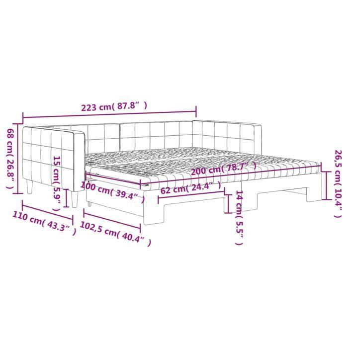 VidaXL Lit de jour avec lit gigogne et matelas noir 100x200 cm velours 3196726
