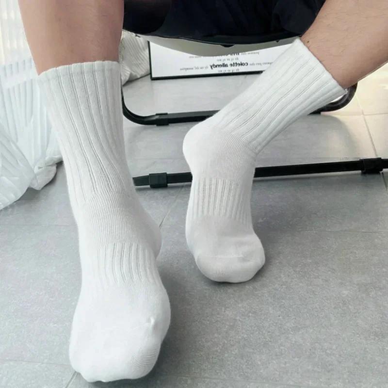 1/5 párů Zesílené Bavlněné Pánské Ponožky Jednobarevné Spodní Froté Dlouhé Ponožky Černé Bílé Sportovní Ponožky Pánské Prodyšné Ležérní Calcetines