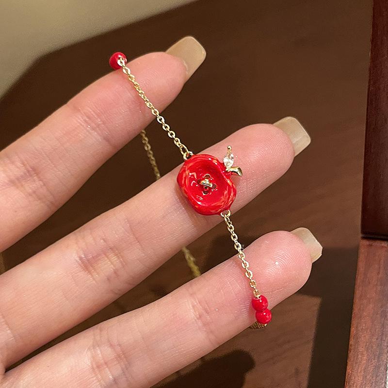Dripping Apple Round Open Ring Ankara Red Temperament Ring Small Fresh Design Fashion Earrings