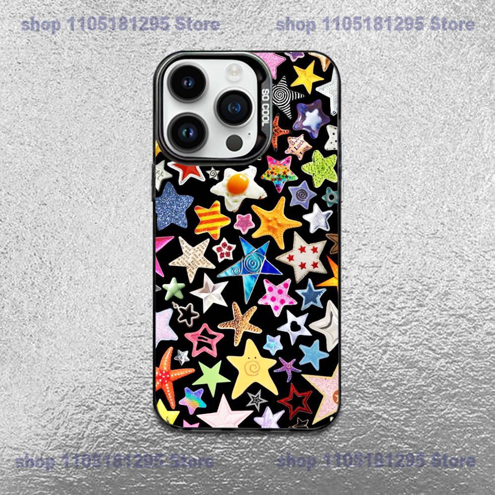 Colorful Star Phone Case For iPhone 17,16,15,14,13,12,11 Pro Max Plus Colorful Gradient Soft TPU Black Cover