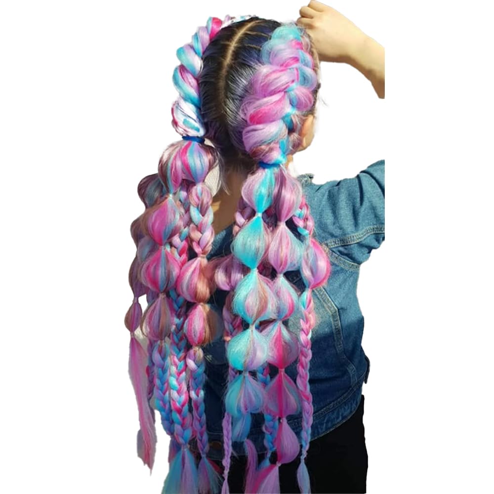 Hair Tinsel Color Extensions for Kids, Stage Use, Set of 2, Easy to Apply, Sparkling Red Gradient, Braided Hair Bundles, Wig, DIY, 60cm, 50g, Stylish