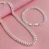 925 Sterling Silver Jewelry Fashion Trend 6mm Sideways Cuban Necklace Bracelet Set Birthday Party Anniversary Gift