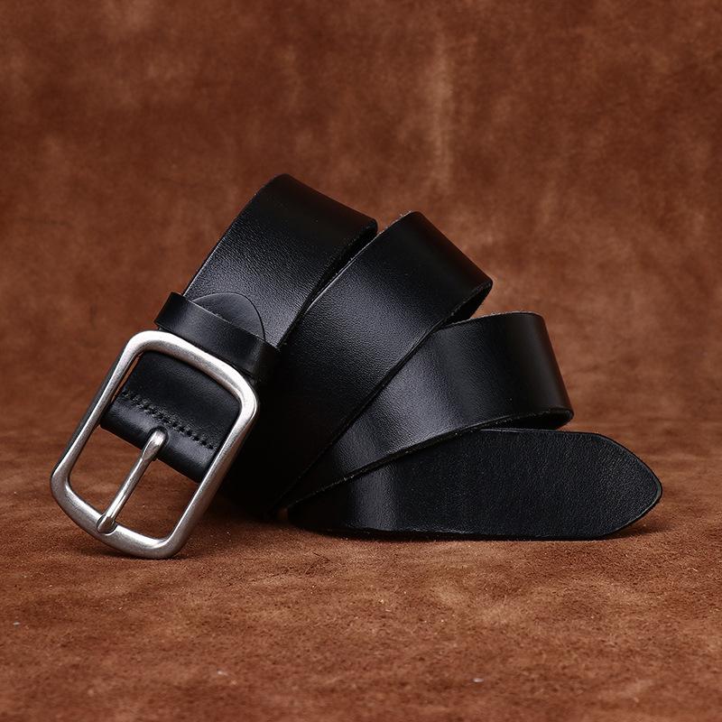 Matte Stainless Steel Buckle Retro Leather First Layer Cowhide Belt Men'S Versatile Simple Casual Jeans Belt Men'S
