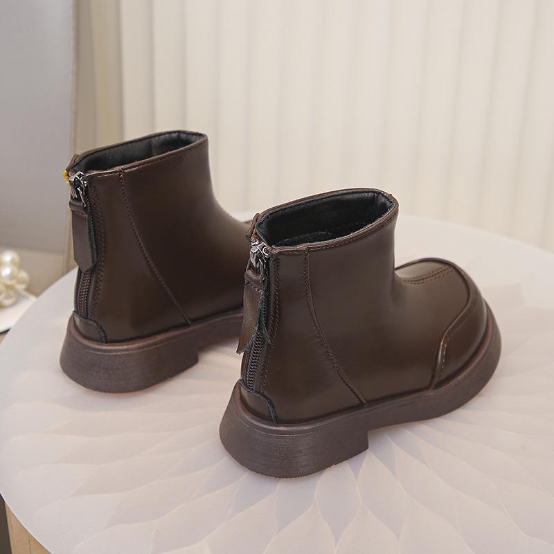 Girls' 2025 Autumn/Winter Korean Style Fleece-Lined Martin Ankle Boots