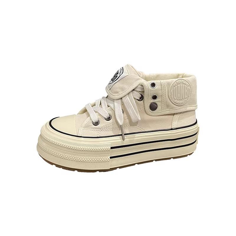 High-top Thick-soled Two-wear Canvas Shoes for Women's 2025 New Spring Versatile Student Retro Niche Design Casual Board Shoes