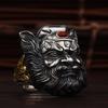 Adjustable Open Ring Men Women Vintage Chinese Folk Art Zhong Kui Demon Hunter Statement Copper Electroplated