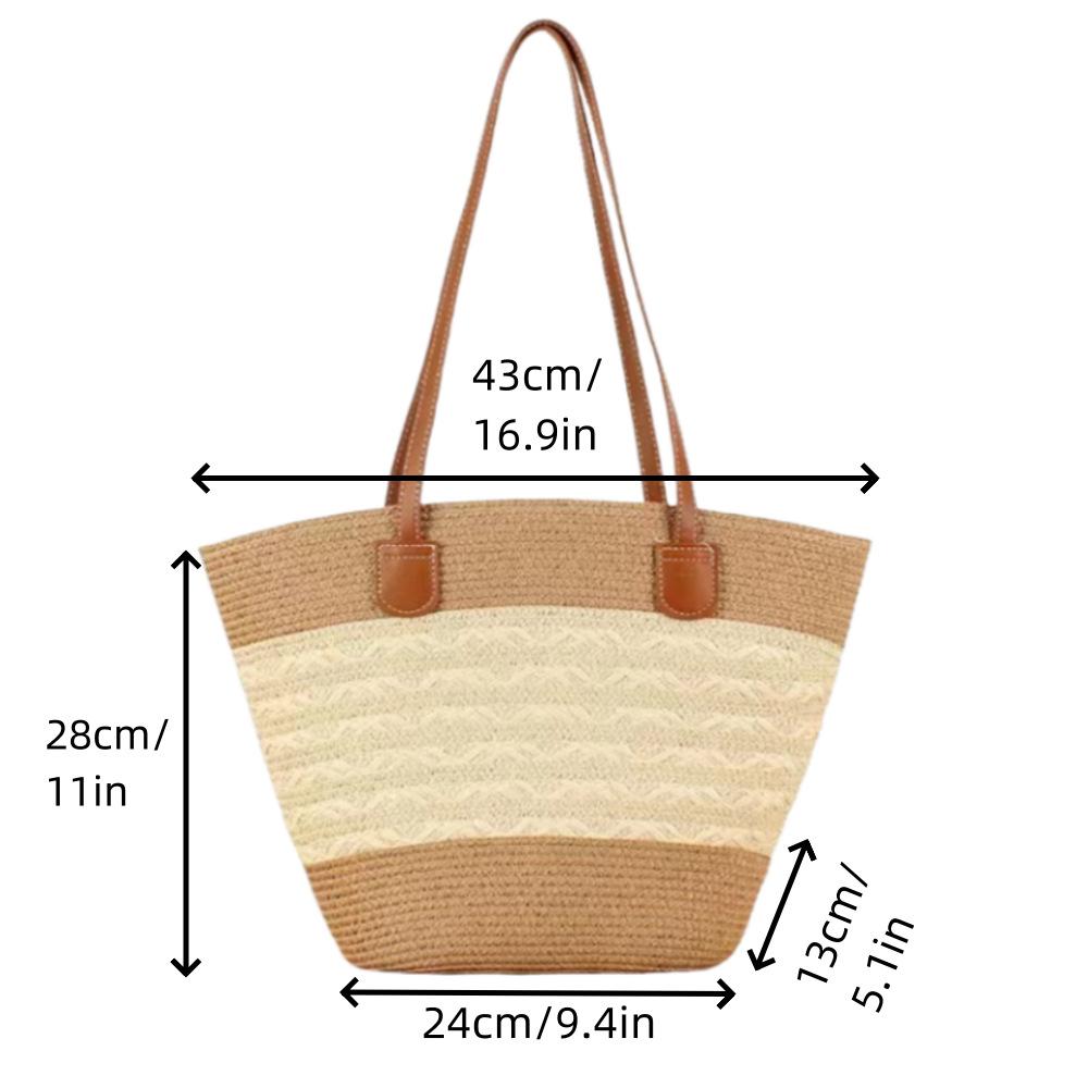 Einschulter-Patchwork-Strobgeflecht-Tasche, Vielseitige Handgeflochtene Tasche, Große Tragetasche, Urlaubs-Strandtasche, Gemüsekorb, Damentasche