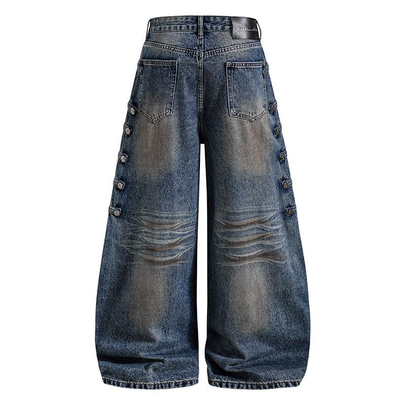 American Baggy Streetwear Jeans 2026 Retro Distressed Wide Leg Denim Pants Men Women