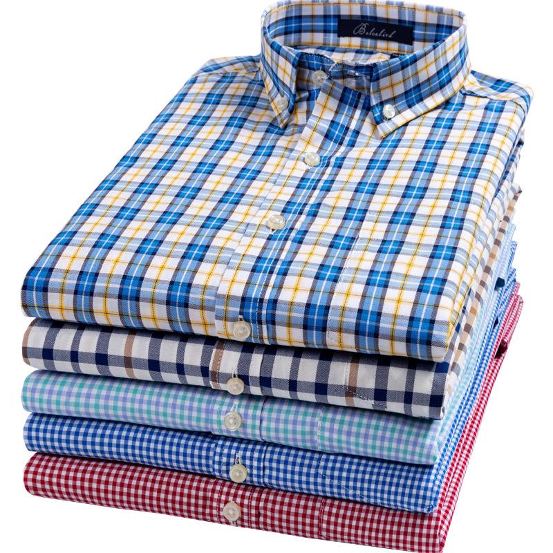 Men's Slim Fit Plaid Striped Pure Cotton Shirt