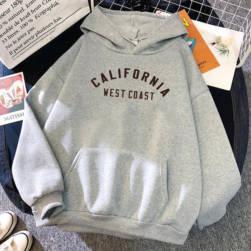 

California West Coast Letter Hoodies Женские карманные осенние наряды Модная флисовая уличная одежда Свободные удобные толстовки для женщин S