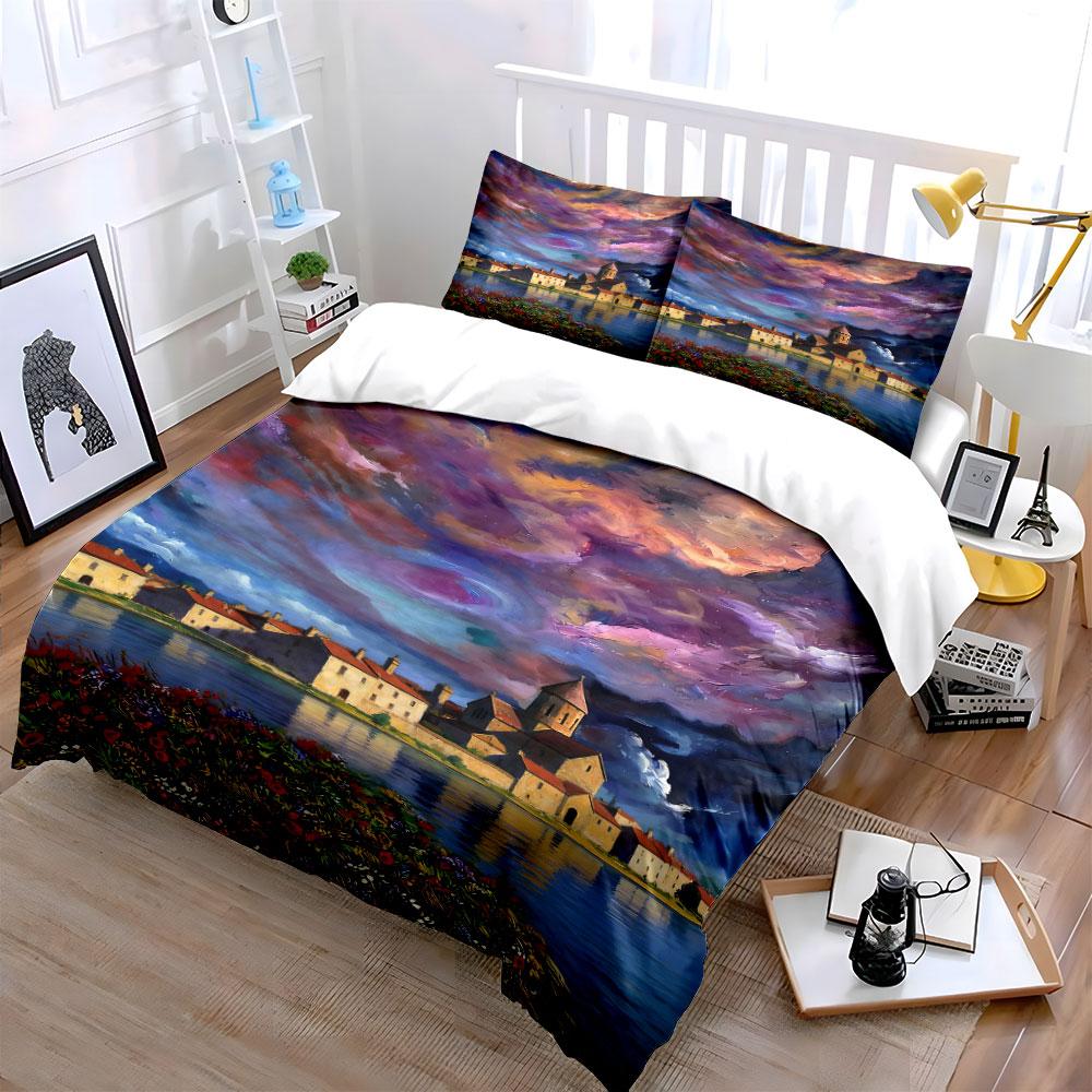 Colorful sky and architecture. Bedding sets Duvet cover sets Duvet covers Pillowcases(1 * Duvet Cover 2 * Pillowcases without duvet insert)