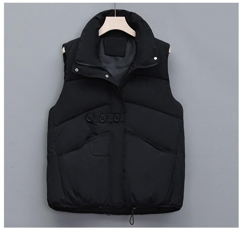 Three-button down cotton vest women's coat autumn and winter new stand-up collar cotton vest loose top