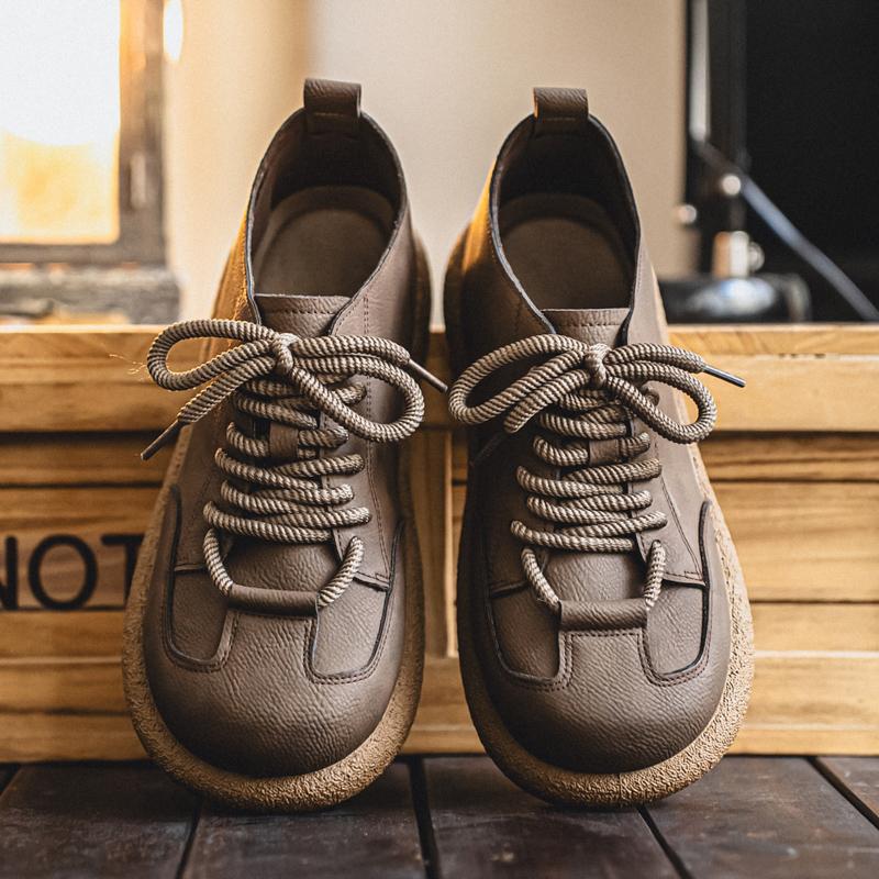 Men’s Retro Boots Shoes Fashion Casual Driving Shoes Black Khaki Wide Head Shoes Plus Size