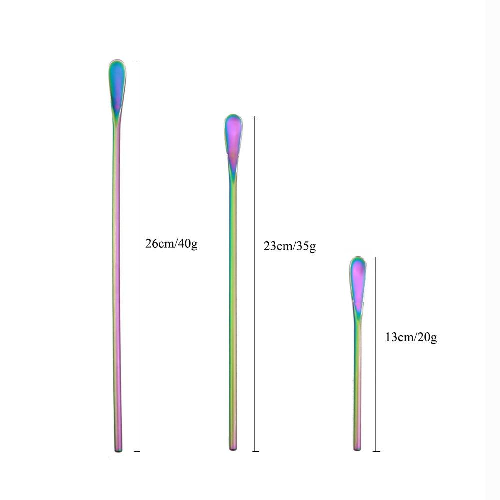 3 Size Rainbow Stainless Steel Coffee Beverage Stirrer Stir Cocktail Drink Swizzle Stick Fruit Juice Milk Stirring Stick Spoon