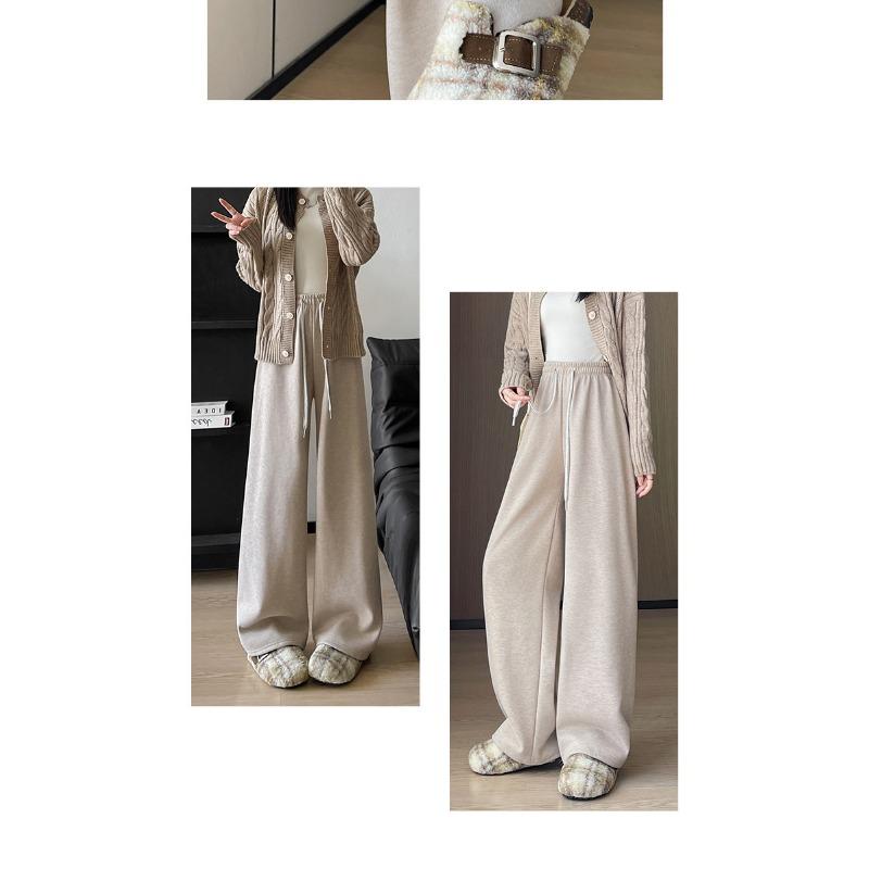 Women S High Waist Loose Wide Leg Thick Fleece Lined Casual Straight Pants