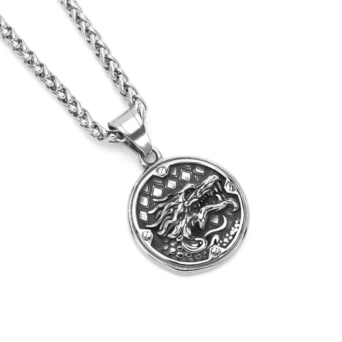 Cross Border Hot Selling Retro Dragon Necklace Square Brand Pendant Men s Women s Jewelry Spot Wholesale