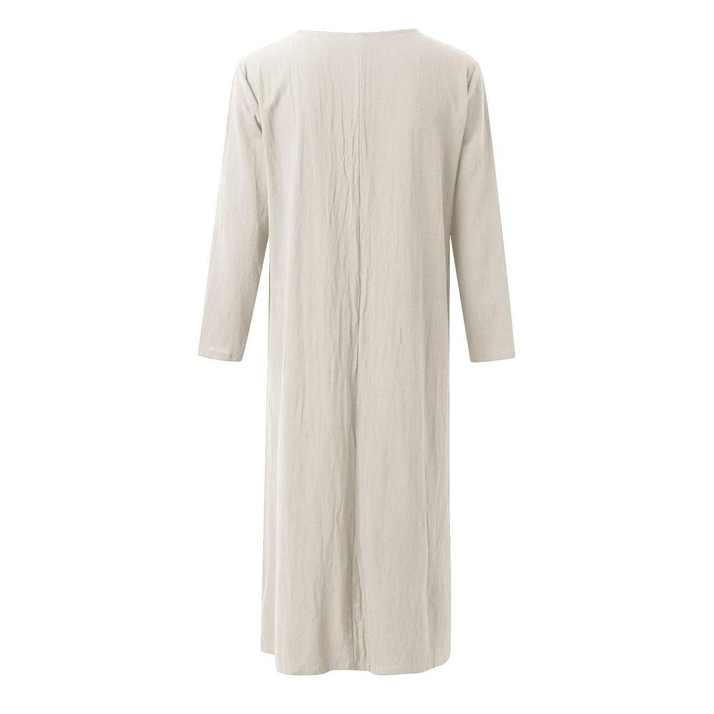 Lässiges, lockeres, langärmeliges Swing-Kleid mit einer Tasche und Rundhalsausschnitt für Damen