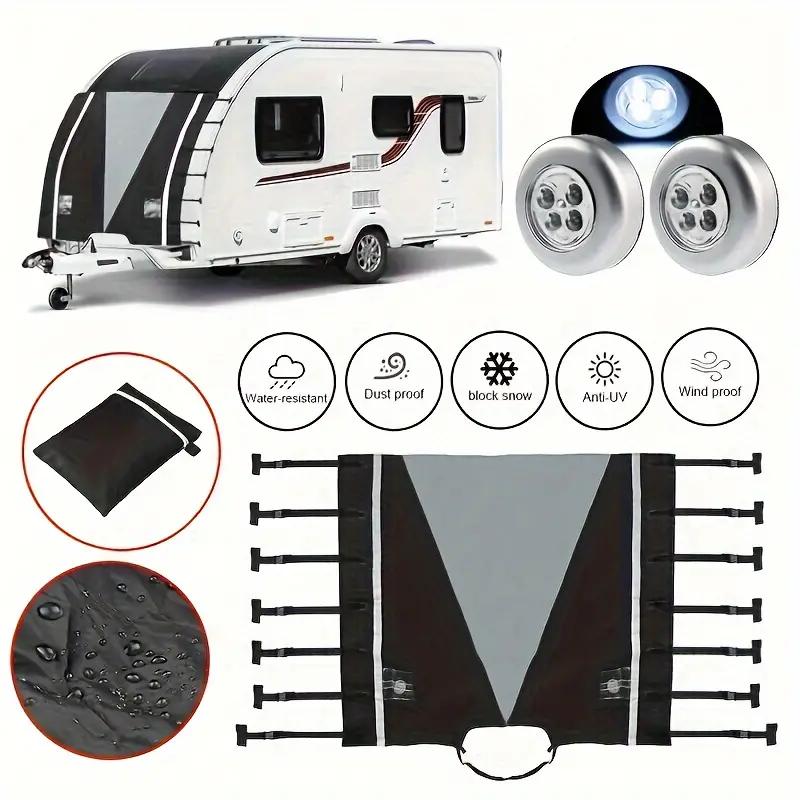 4 Ply Thicker Fabric RV Caravan Front Towing Cover With 7 Straps Anti-UV Dustproof Snow-Block Protection Cover Exterior Parts