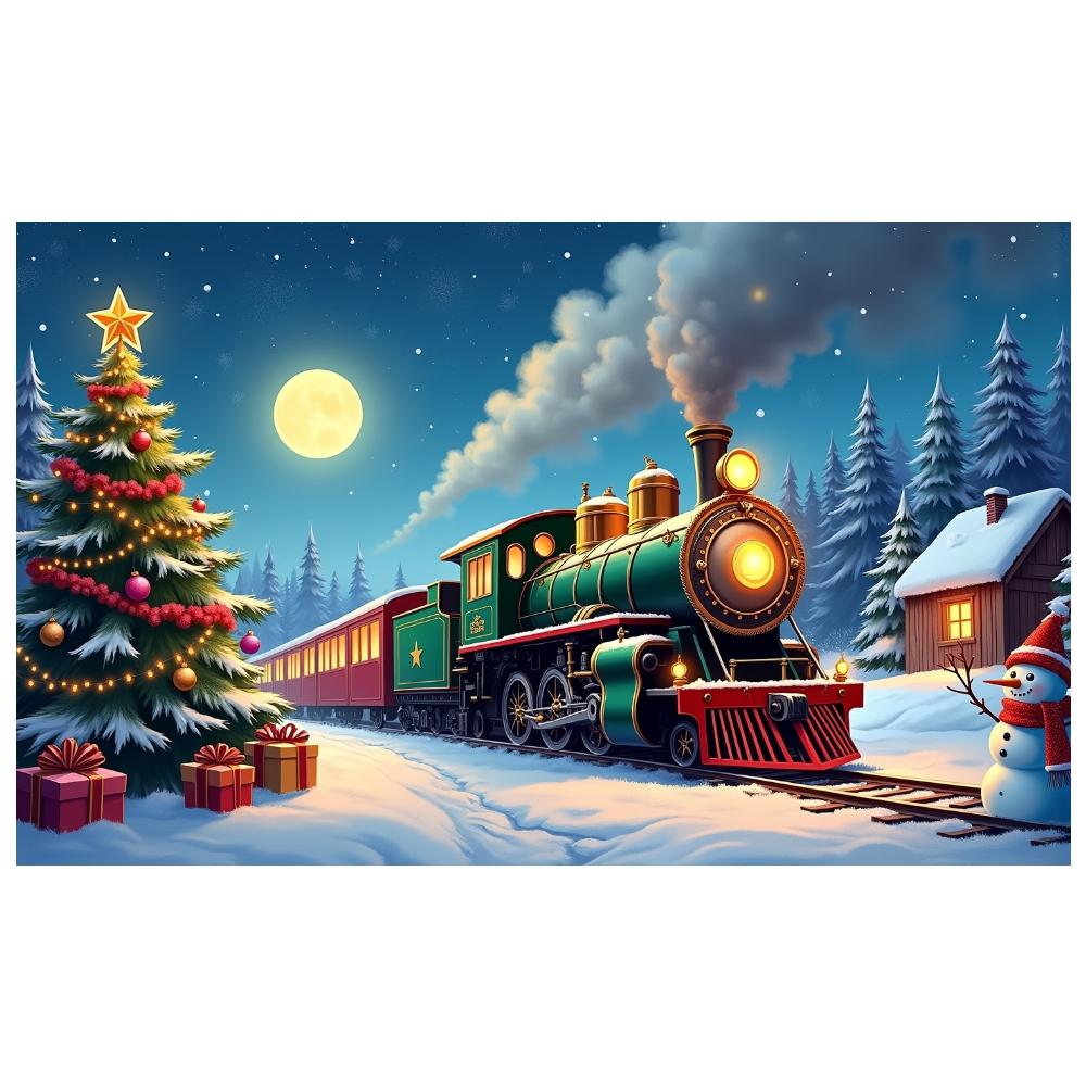 Festive Banner Snowy Scene Holiday Banner Christmas Train Banner Lighted Garland For Outdoor Event Winter Festival Holiday
