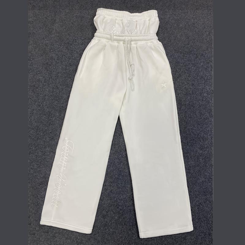 European and American Casual Simple Couple Embroidery Fashion Creative Double Waist Folding Sweatpants