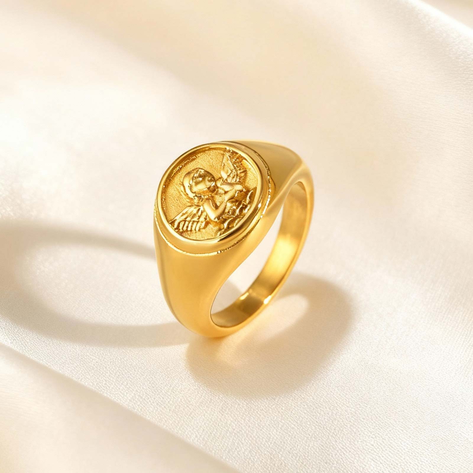 

Stainless Steel Glossy Cupid Angel Ring for Women Gold Color Female s Prayer Love Rings Unique Jewelry Gift 6