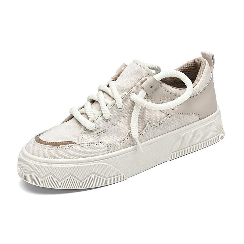 Male Canvas Shoes Patchwork Men's Sneakers Korean Style Comfortable Platform Shoes Men's Breathable Lace-Up Vulcanized Shoes