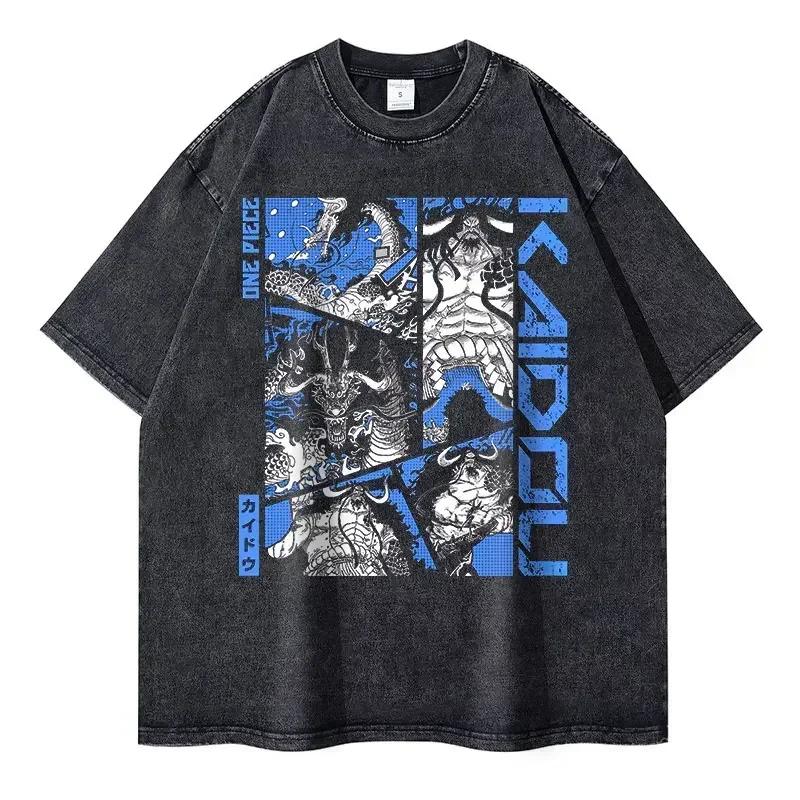Summer Fashion Pirate King Luffy Second Brother Pattern Design Outdoor T-shirt Y2K Harajuku Washed Short Sleeve