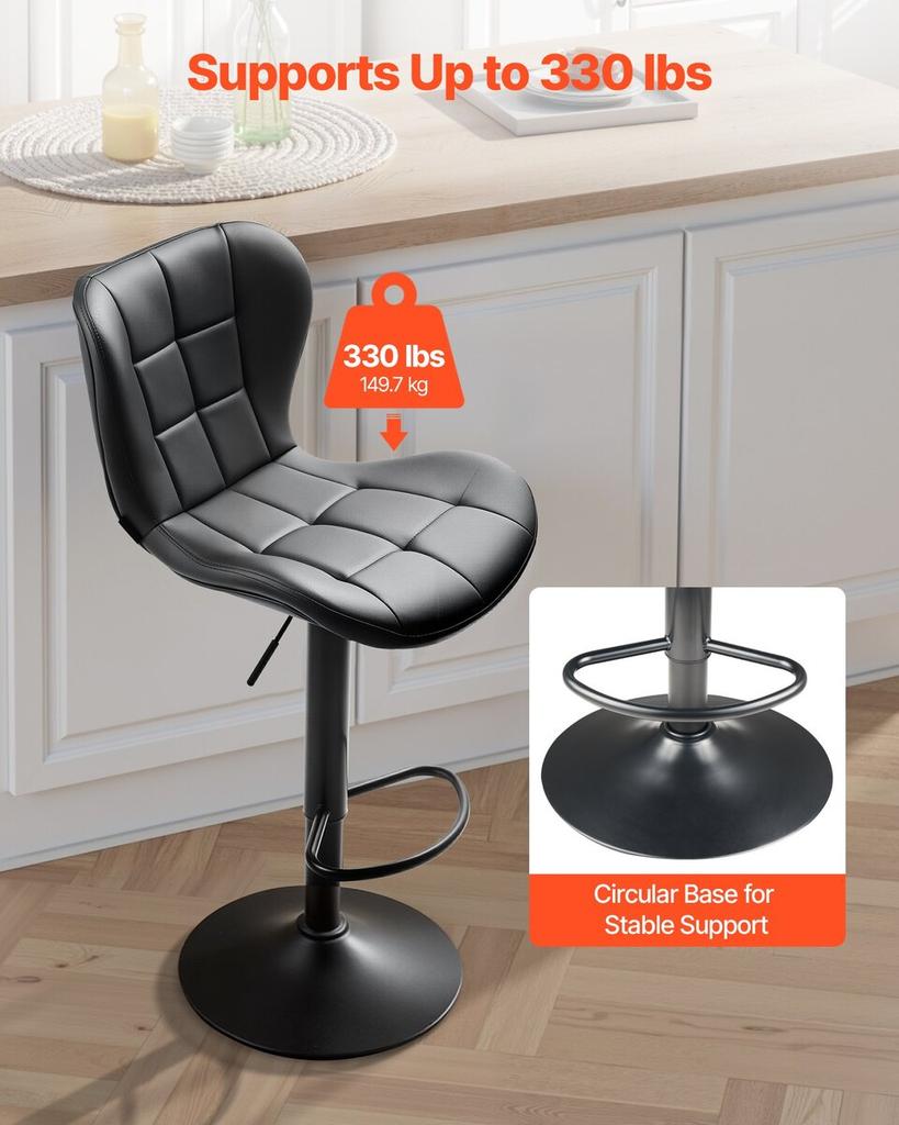 Bar Stool Set of 2, Modern PU Leather Counter Height Stools, Swivel Kitchen Barstool with Back and Footrest, Height Adjustable Armless Bar Chair,