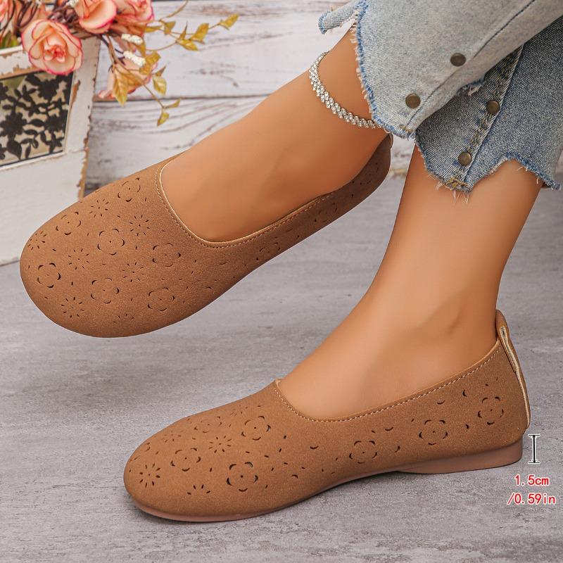 Women's New Large Size Hollow Low Top Single Shoes Retro Soft Sole Breathable One Foot Pedal Lazy Shoes Doudou Shoes