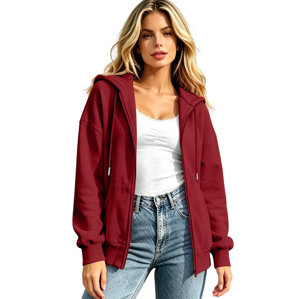 Damen Oversized Hoodie Langarm Reißverschluss Lässiger Pullover