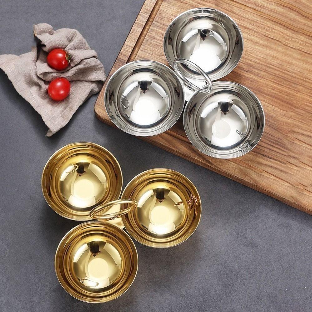 Stainless Steel 3-Compartment Snack Bowl Large Capacity Round Sauce Dish Dessert Plate  Office