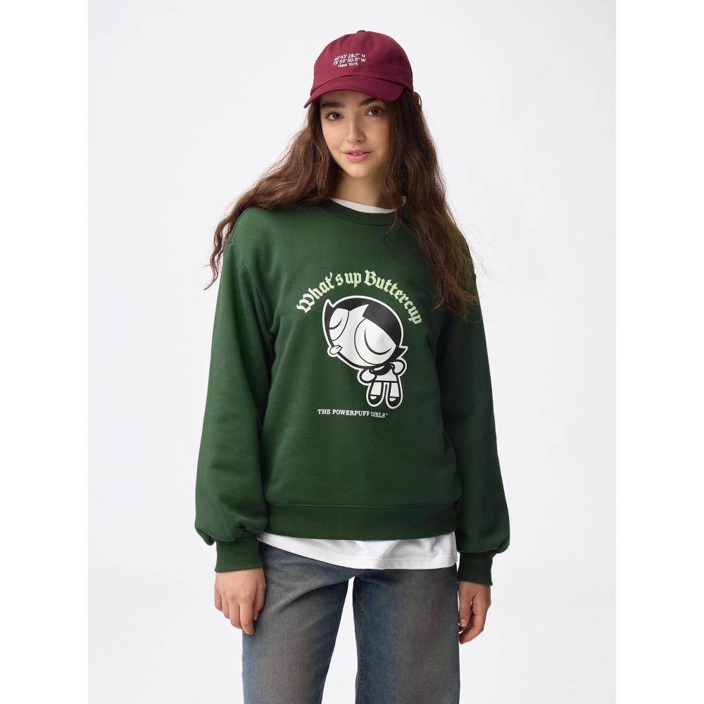 

Gu By Uniqlo Свитшот с Пауэрпафф Гёрлз 59 DARK GREEN/S