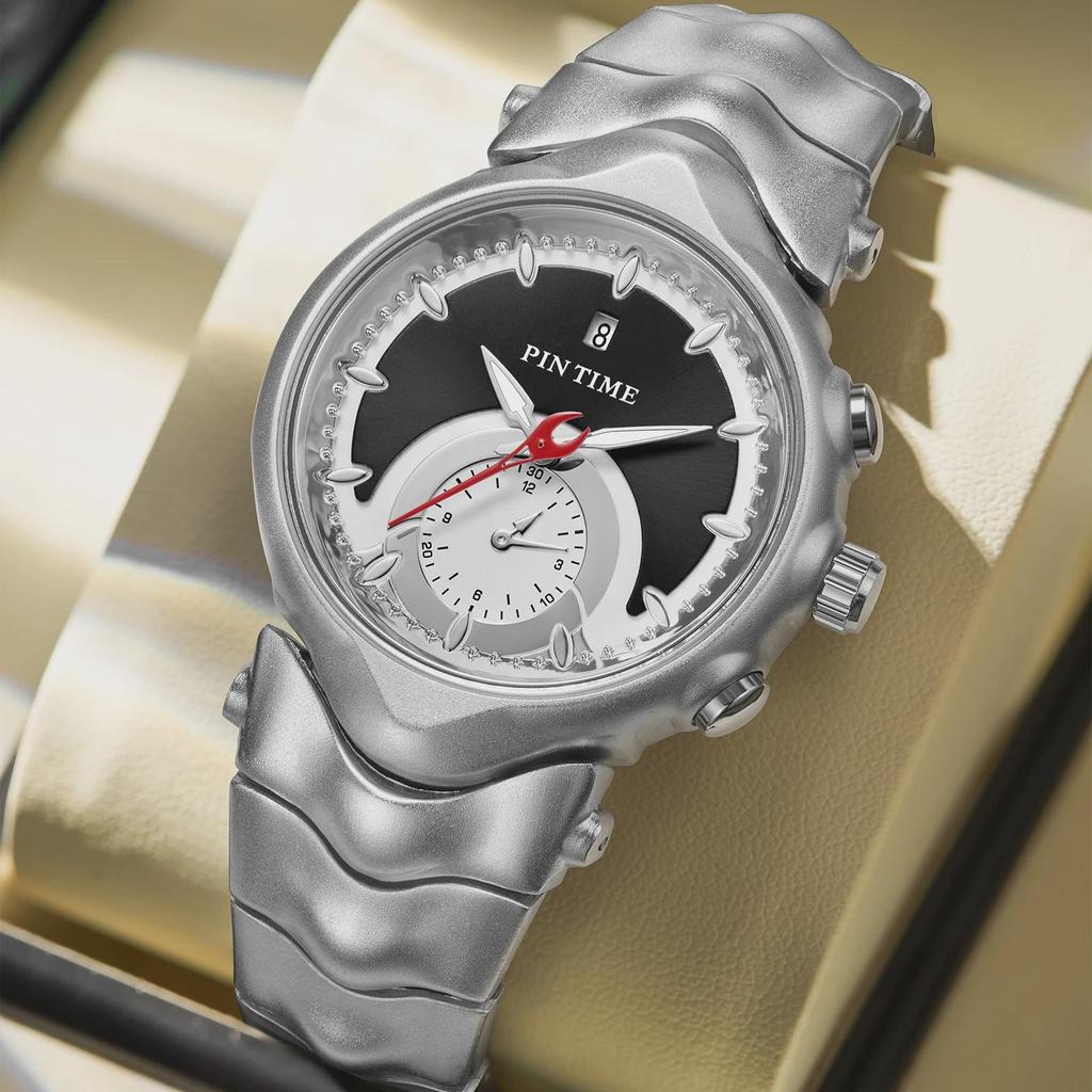 PINTIME Y2K Creative Retro Style Luxury Men's Waterproof Luminous Stainless Steel Watch Fashion Punk Date Quartz Watches