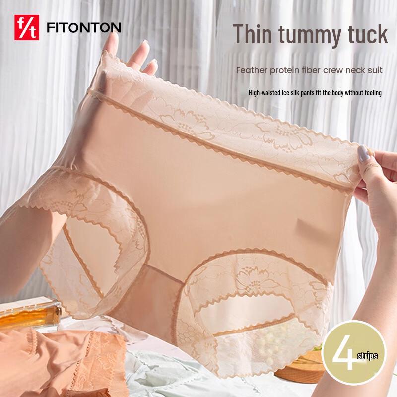 

FitonTon Women s Ice Silk Lace High-Waist Seamless Underwear 4-Pack L (110-140 lbs)