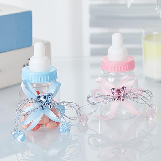 1/6/12 Pièces Mini Bouteille de Lait Boîte à Bonbons avec Ours Strassé Ruban Nœud Bonbons Goodies Pot de Rangement Friandises Fête de Naissance Cadeaux