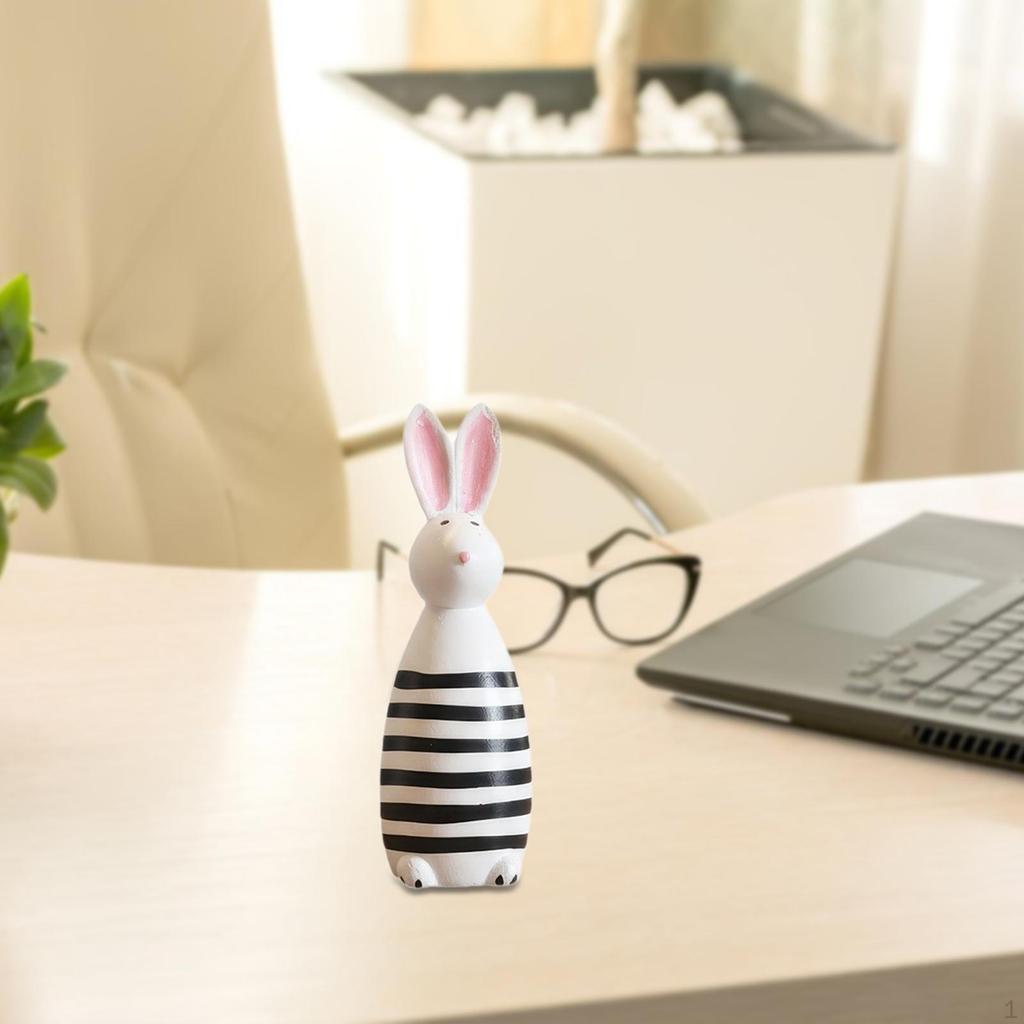 Figurine Wood Decor Collectible Bunny Animal Sculpture for Shelf Garden Countertop Dorm
