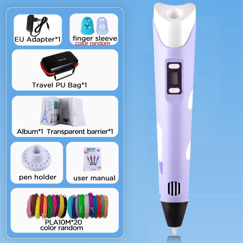 Kinder 3D-Stift 3D-Zeichen Druckstift LCD-Bildschirm Netzteil 40 Farben 200M PLA-Filament Kinder Jungen Mädchen Geburtstag DIY-Geschenk