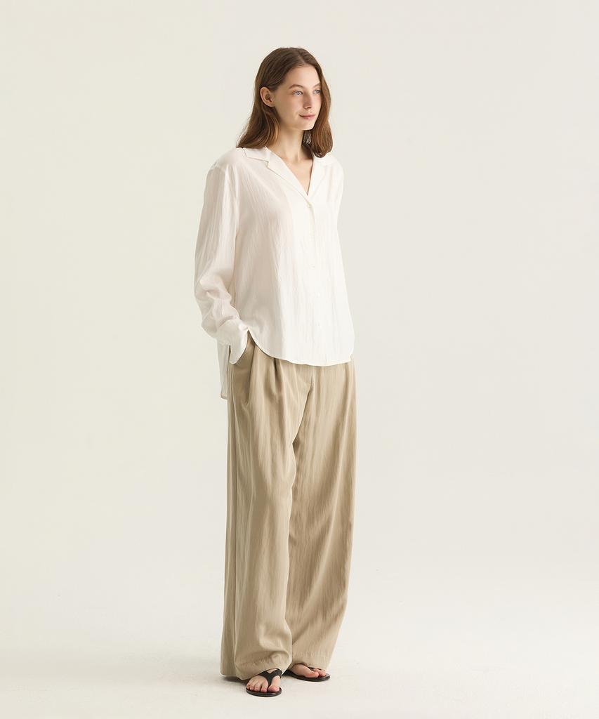 Oteumilkape Mid-Rise Pleated Wide Pants - Beige