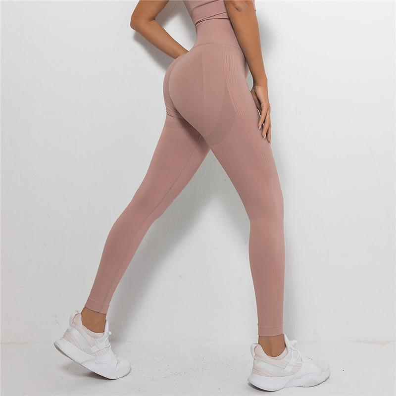 Nahtlose Yoga-Hosen Auroth Damen-Fitness-Leggings, Strumpfhosen mit hoher Taille, pfirsichfarbene Hüft-Gym-Lauf-Leggings