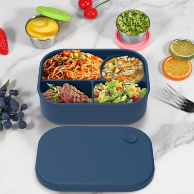 500ml Silicone Bento Boxes Lunch Container 4 Grid Food Storage Box LeakProof Insulated Rice Bowls for School Outdoor Camp Picnic